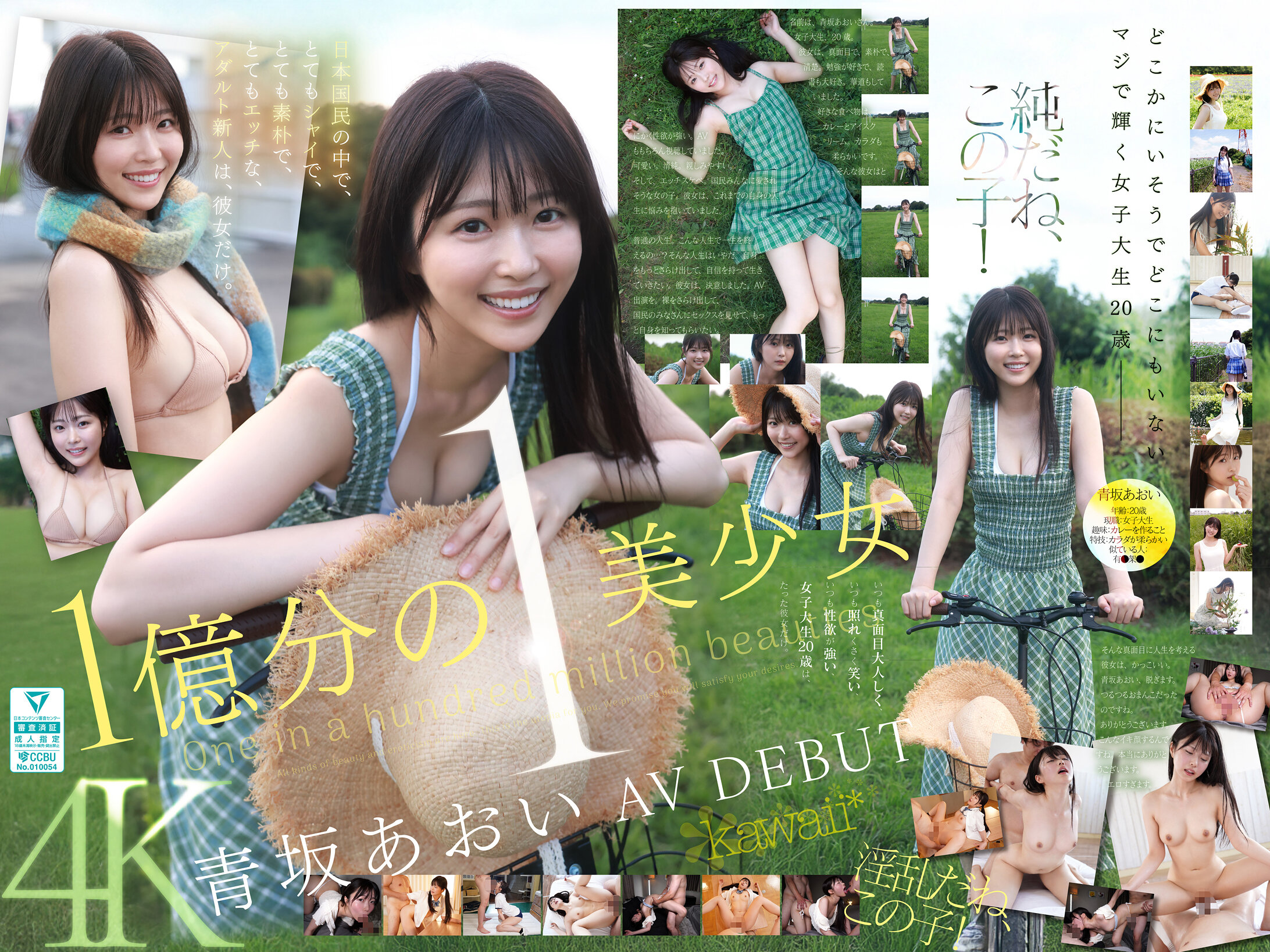 1億分の1 美少女 青坂あおい AV DEBUT 日本国民の中で、とてもシャイで、とても素朴で、とてもエッチな、アダルト新人は、彼女だけ。